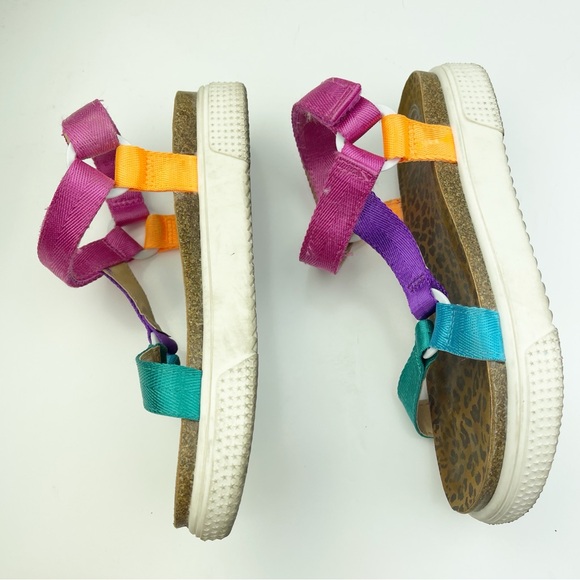 Wonder Nation Colorblock pink orange purple teal Velcro cheetah print sandals - Picture 4 of 6